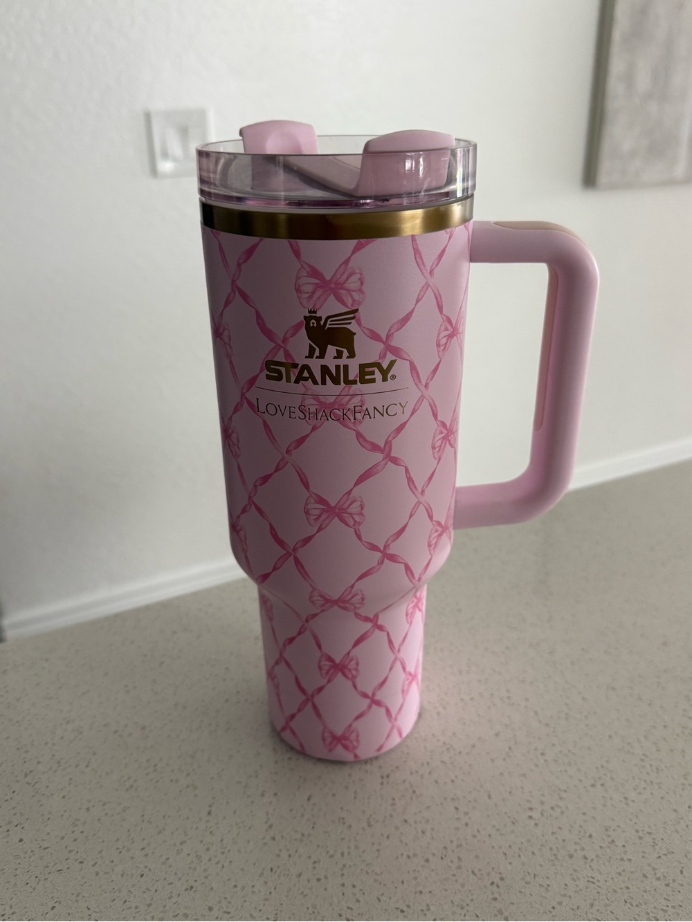 Stanley x LoveShackFancy Pink Insulated Travel Mug missing straw